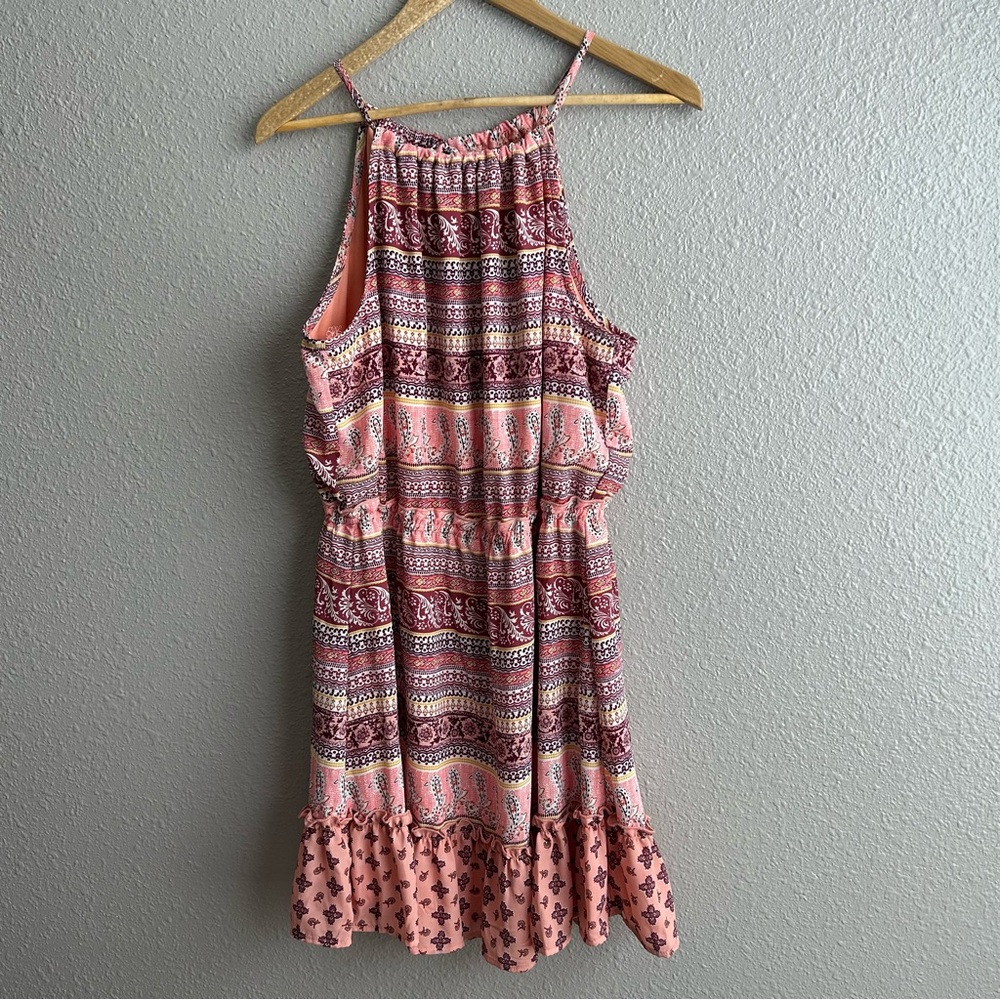 NEW Love, Fire high neck sleeveless pink ruffled paisley‎ print dress - NWT